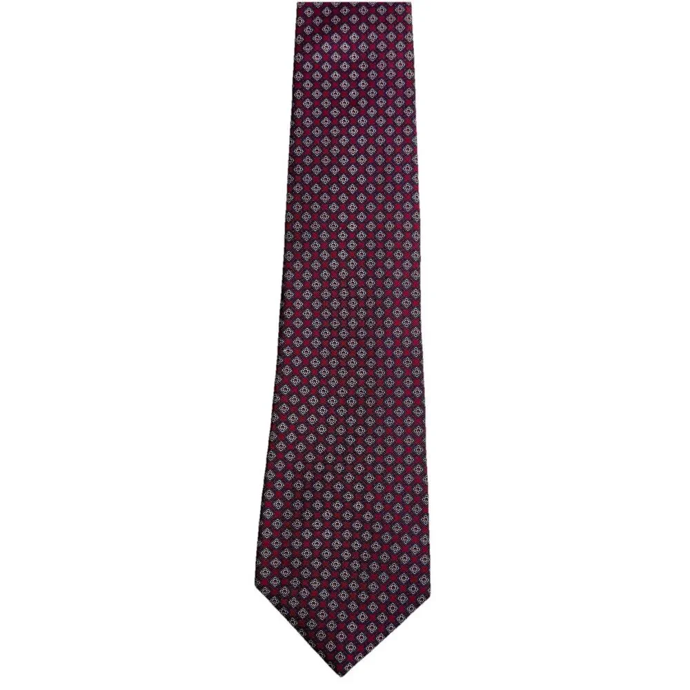 CHRISTIAN DIOR Men's Silk Tie - Red Navy Diamond Square Geometric 55.5